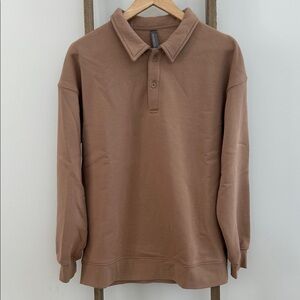 Mondetta Collared Fleece Pullover Sweatshirt Long Sleeve Tan Women’s Size Large